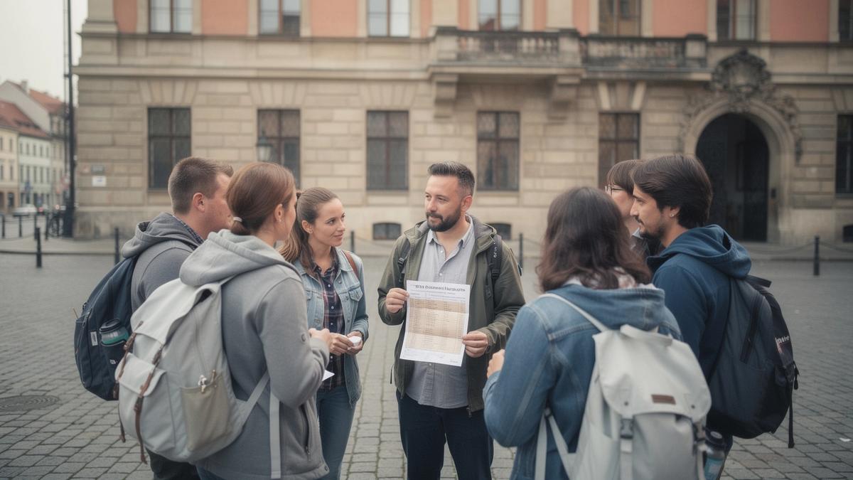Travellers gathered at the morning meeting point before a guided day tour departure in Vienna